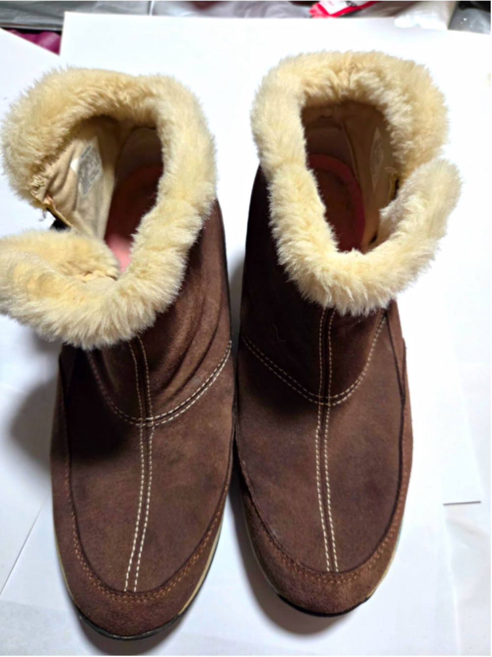 Earth Spirit Snowlakes Brown Suede Faux Fur Ankle Boots Women's Size 9 W